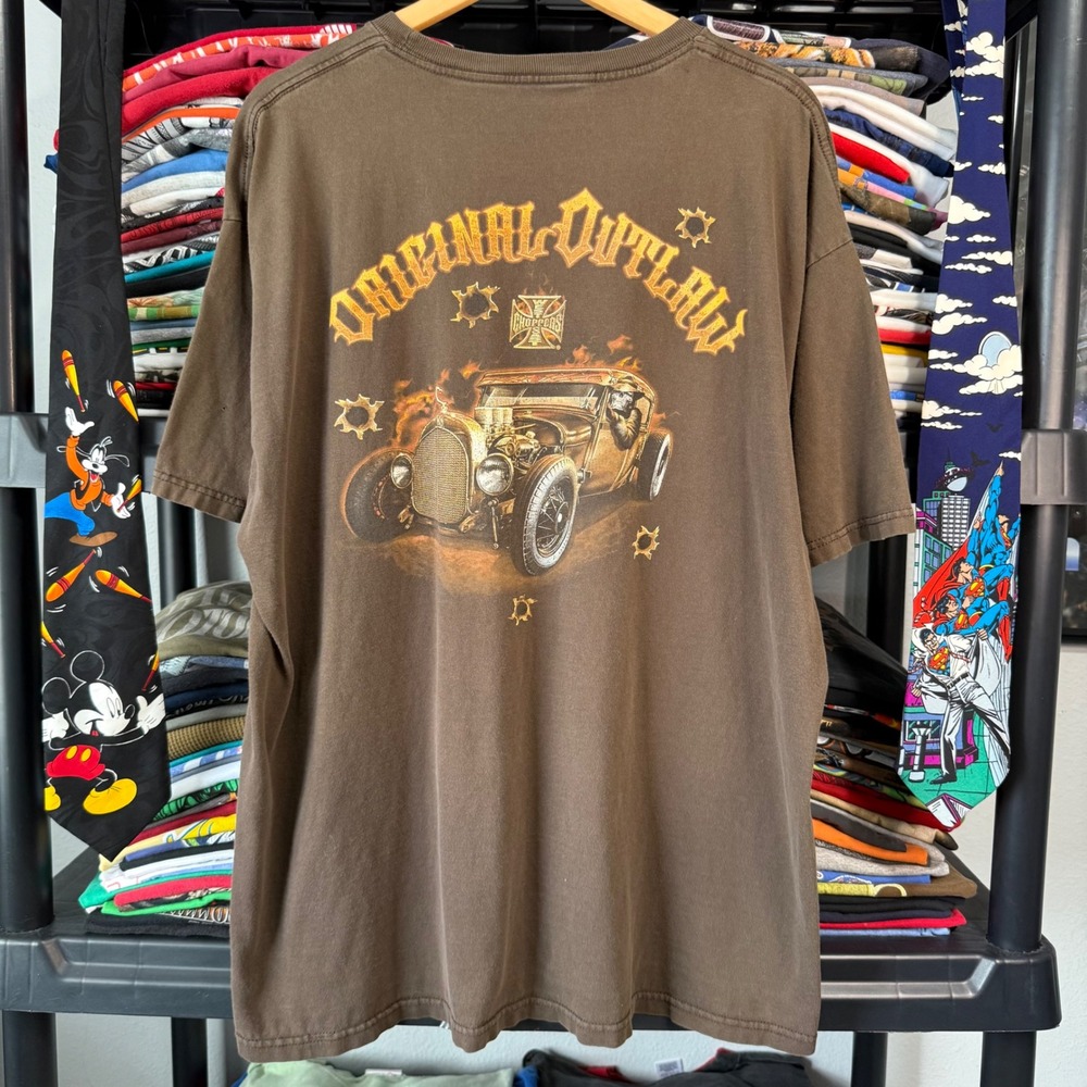 Y2K Brown West Coast Choppers Original Outlaw Hot Rod Graphic Tee XL Light Wear